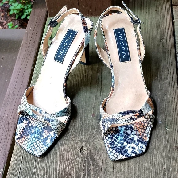 Halston Snakeskin Sandals - Picture 2 of 8